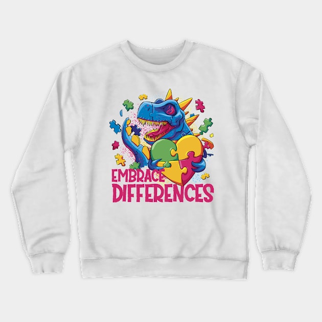 Autism Awareness Dinosaur Design for Love and Acceptance Embrace Differences Crewneck Sweatshirt by star trek fanart and more